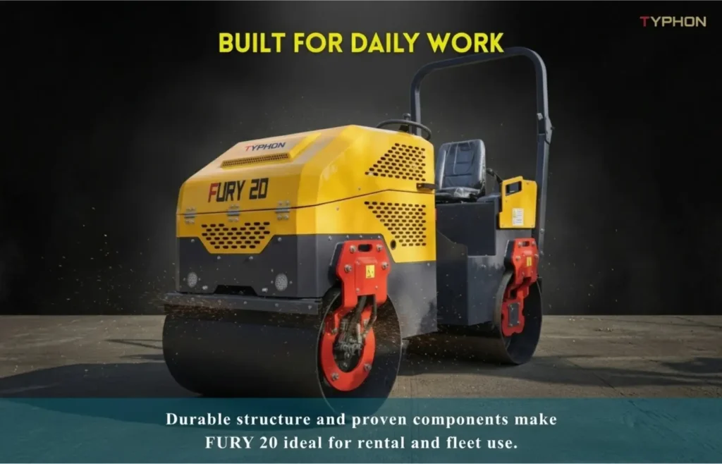 TYPHON FURY 20 2-Ton Mini Road Roller with Briggs & Stratton Engine for asphalt compaction.