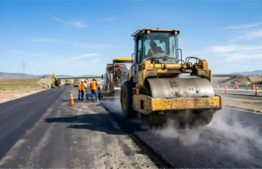 Road roller construction site